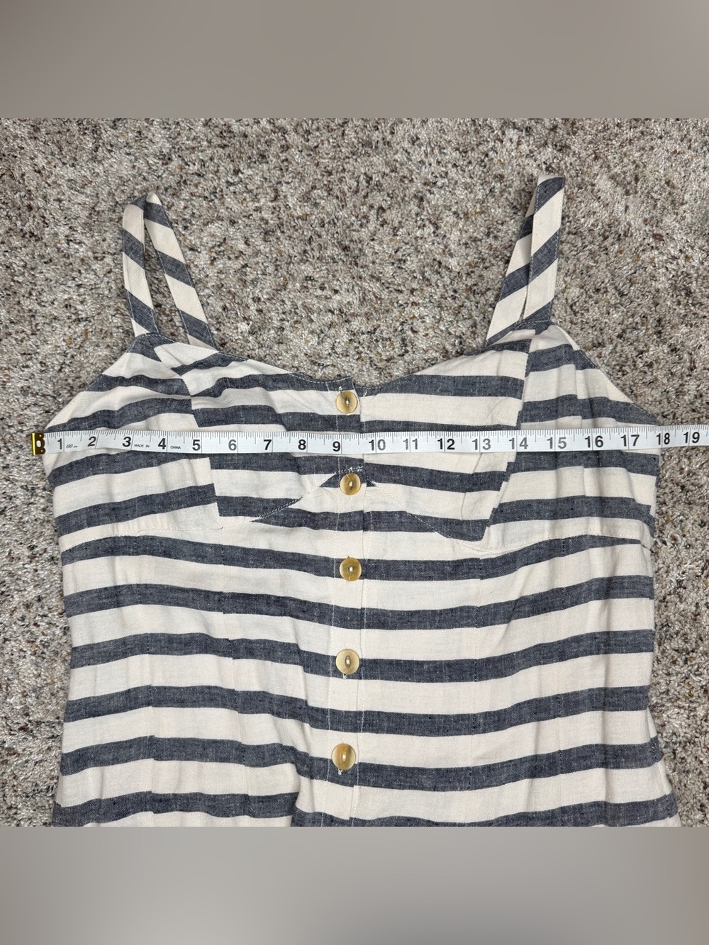 Anthropologie Maeve Linen Blend Striped Maxi Dress 10 Blue White Preppy Nautical - Picture 7 of 9